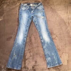 Decree Bootcut Jeans Womens Size 7 Blue Distressed Low Rise Stretch Denim Grunge